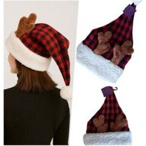 NWT David & Young Reindeer Beanie Red Black Buffalo Plaid One Size